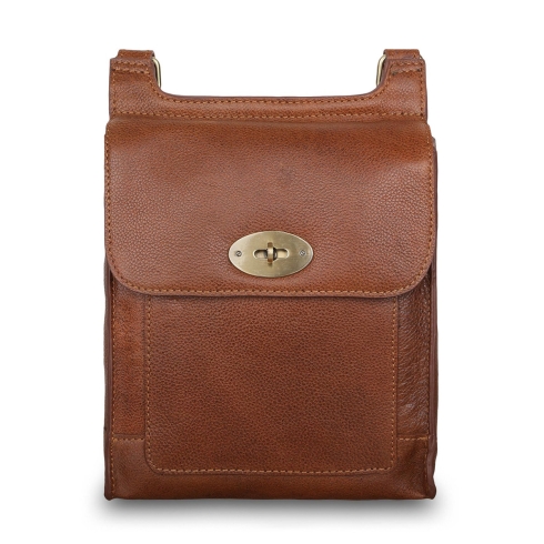 Кожаная сумка-планшет коричневого цвета  и открытым карманом под клапаном Ashwood Leather M-64 Tan